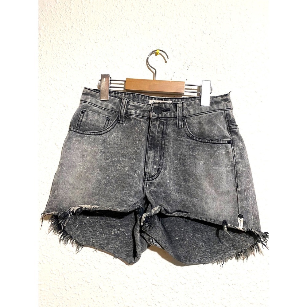 One Teaspoon High Waist Bonita Denim Shorts Black Acid Wash Raw Hem Size 26